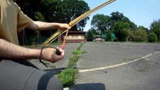 Cheap Arrowheads - long bamboo arrows - tested with KTB, primitive self bow, thumb rings