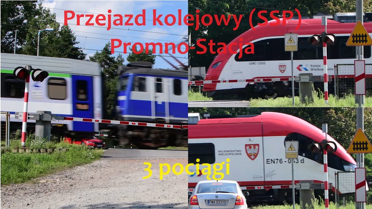 [4K] Przejazd kolejowy (SSP) Promno-Stacja - 3 pociągi
