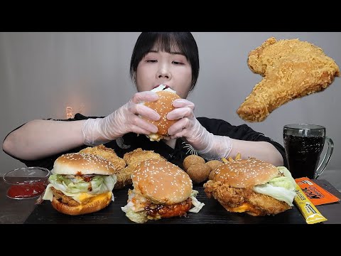 맛있는먹방♡ <strong>맘스터치</strong> 신메뉴, 대박 직화불고기버거, 불대박 직화불고기버거, 햄버거, 치즈볼, 감자튀김, 매운, 먹방. mukbang, spicy, kimchi, hamburger.