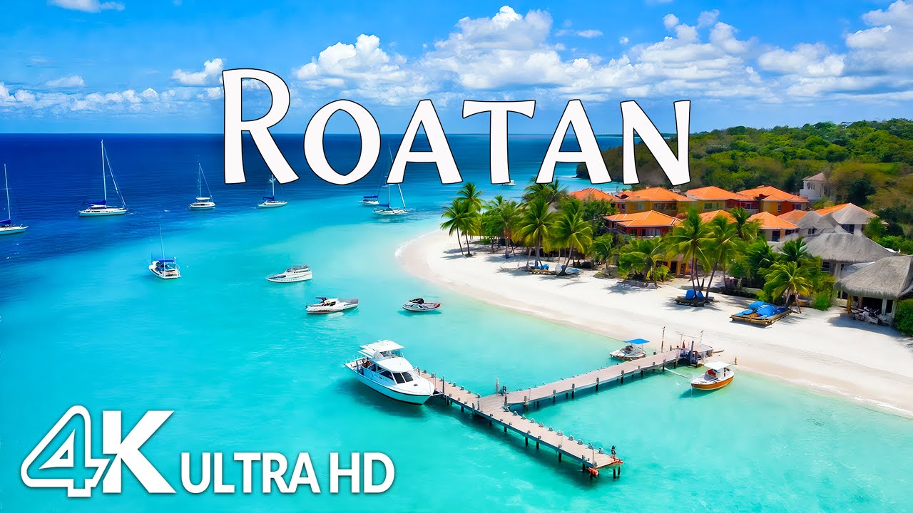 Roatán, Honduras 4K – Palm Shores, Crystal Blue Sea & Caribbean Island Paradise | Relaxing Music