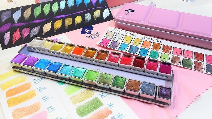 ARTSY Metallic Watercolor Paint Set – 48 Glitter Colors in A Metal Case  with Palette Perfect for Artists, Hobbyists, Students, Beginners