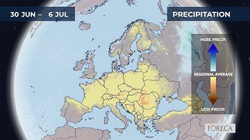 Monthly precipitation forecast for Europe 18/6/2025