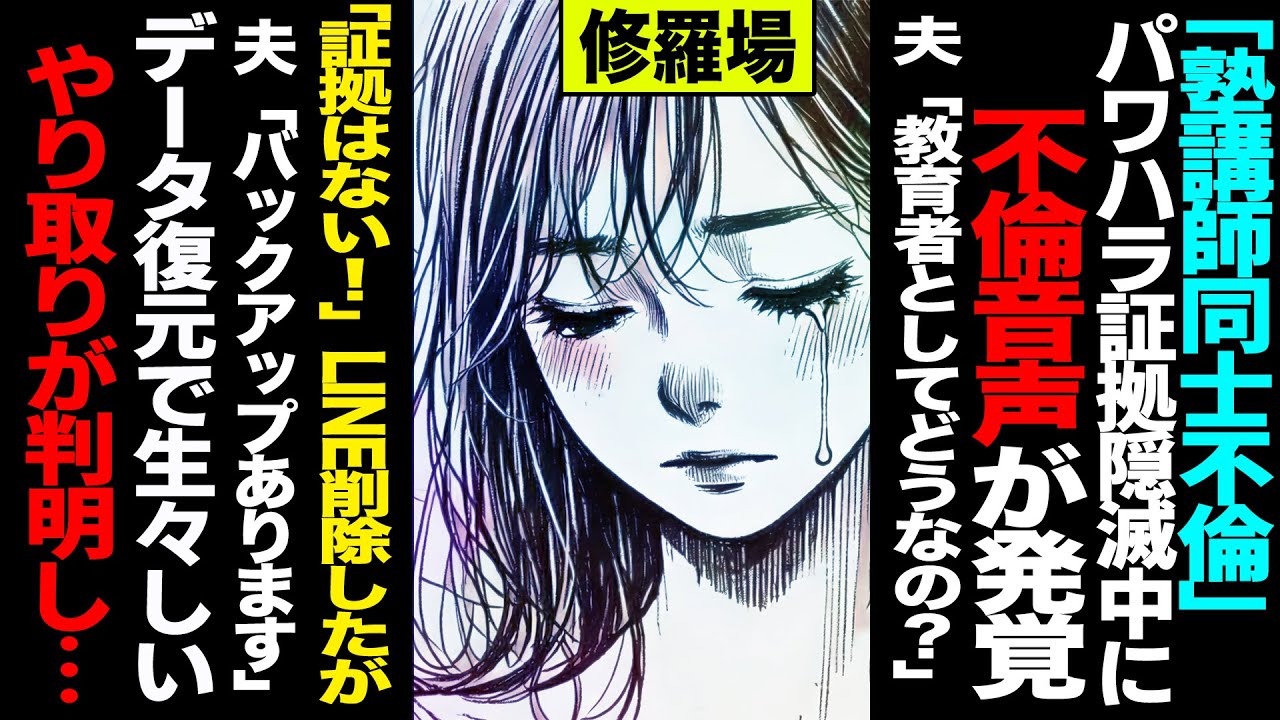 【漫画】塾講師同士不倫→パワハラ証拠隠滅中に不倫音声が発覚→夫「教育者として恥ずかしくない？」→私「証拠はない！」LINE削除したが夫「バックアップ残ってる」→データ復元で生々しいやり取りが判明し..