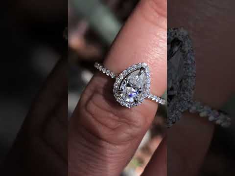 Pear Cut Moissanite Halo Engagement Ring ring video