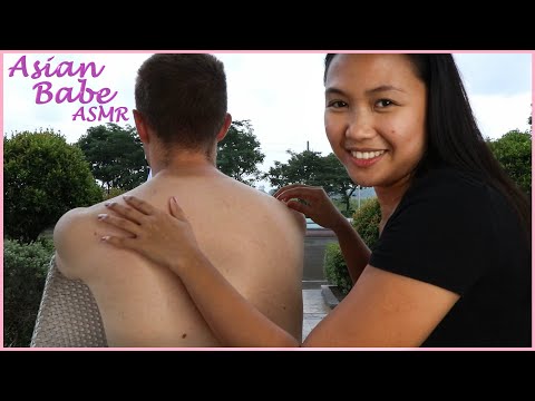Asian Babe ASMR LIGHTEST TOUCH Back Massage In The Park With Relaxing Spa Music 