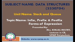 Infix, Prefix &Postfix form of Expression| Data structure| 3330704| Mrs. Kinjal Mistry