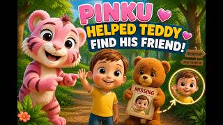 Pinku and the Lost Teddy 🧸  Little Pinku Helped to Teddy.                         #babytiger #ai