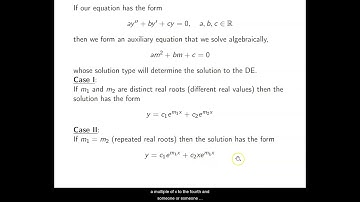 Ch. 4.3 Homogeneous Linear Equations with Constant Co-Efficients