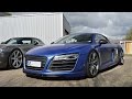 Straight piped audi r8 v10 plus insane flybys  donuts