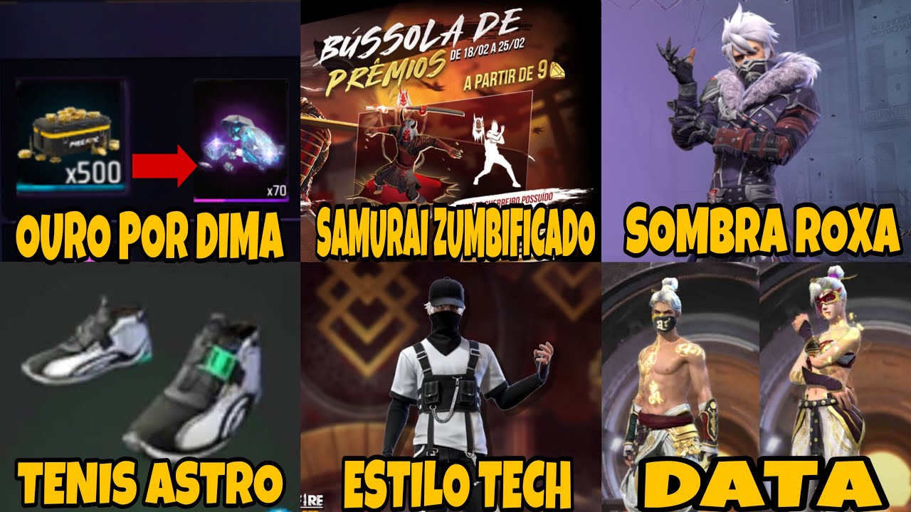 SAMURAI ZUMBIFICADO DE VOLTA AO FREE FIRE-TORRE DE TOKENS,BANDEIRÃO,GOLA  PRETA,SALAS,SOMBRA ROXA!! 