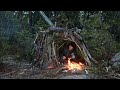 3 day winter camping in rain  snowbuilding a shelter to stay dry