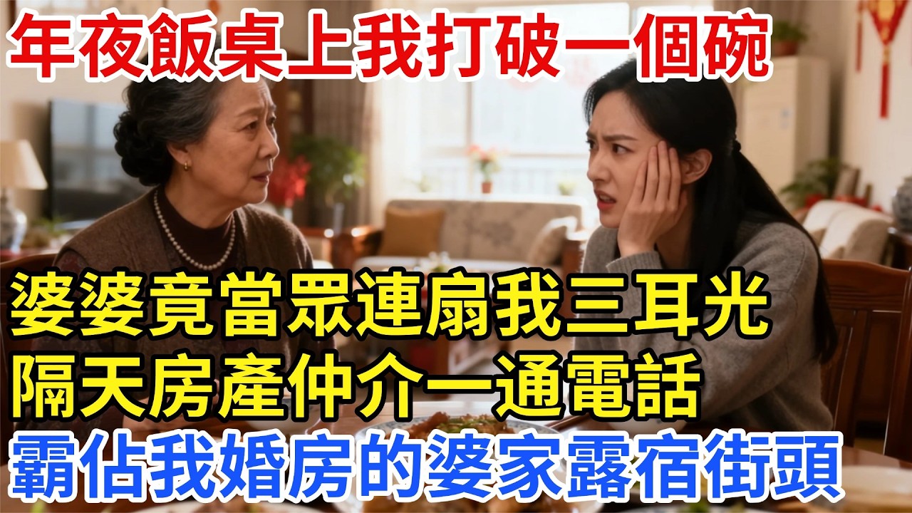 年夜飯桌上我打破一個碗，婆婆竟當眾連扇我三耳光！ 我沒哭沒鬧連夜搬家，隔天房產仲介一通電話，霸佔我婚房的婆家10口人露宿街頭！#【家和錦囊】#婚姻家庭#婚後生活#婆媳矛盾#拒絕內耗#婆媳關