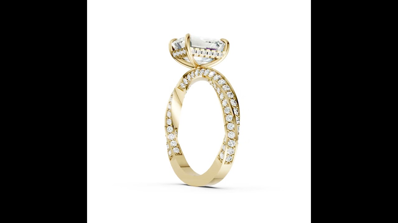 Hidden Halo Emerald Cut With Double Row Twisted Ring