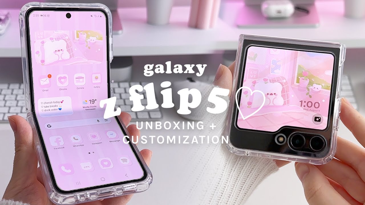 samsung galaxy z flip 5 unboxing + customization 🎀🐻‍❄️