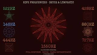 RIFE FREQUENCIES · DETOX & LYMPHATIC: 522hz 146hz 444hz 428hz 1550hz 880hz 727hz · SACRED GEOMETRY
