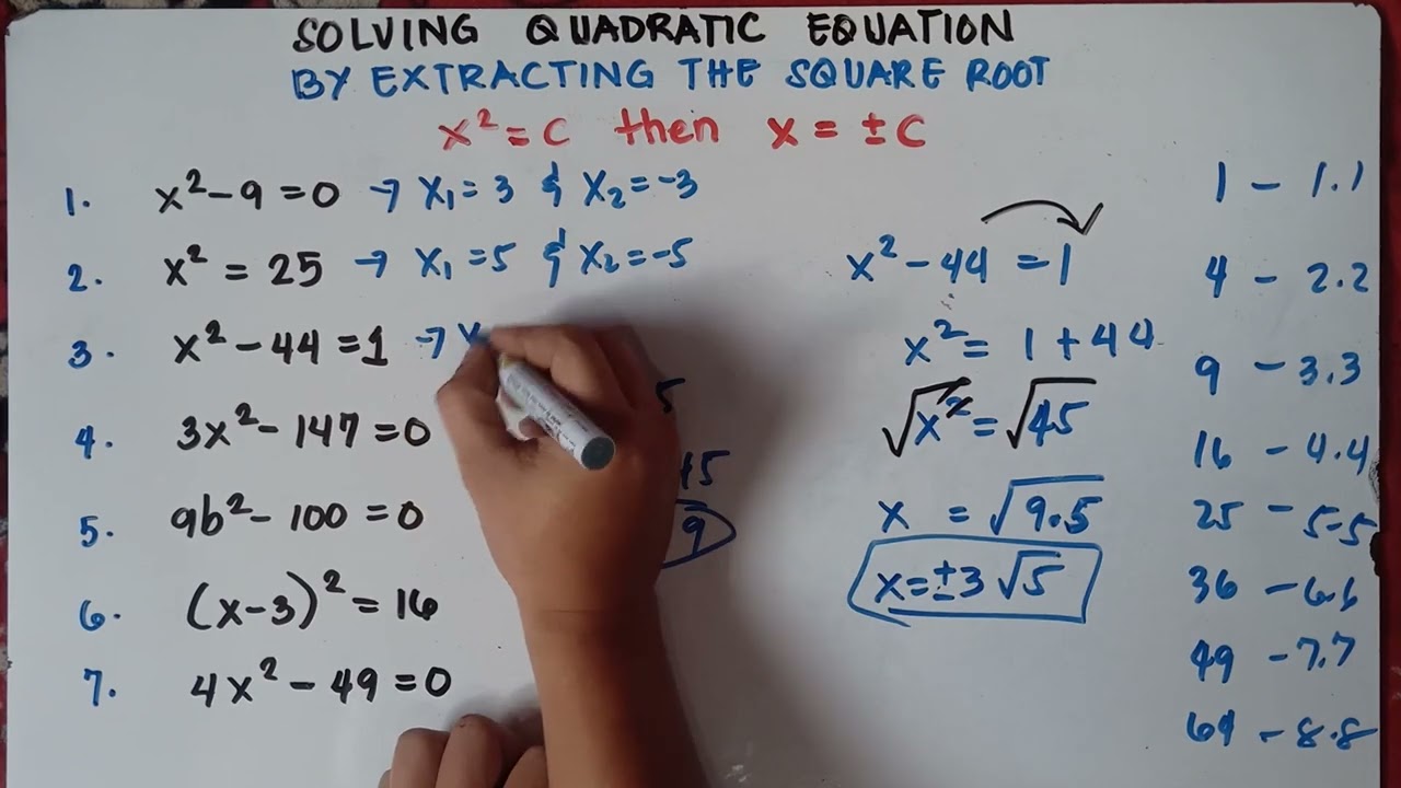 Solving Quadratic Equation by Extracting the Square Root then Finding the Roots
