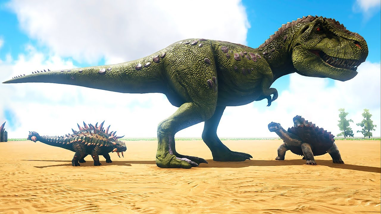 tyrannosaur, diplodocus, ARK, ARK:SurvivalEvolved, rex, dinosaur battle, ba...