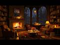 Cozy Reading Nook Ambience Warm Jazz Heavy Rain Crackling Fireplace Sounds For Study Sleep