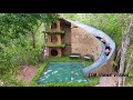 Build Amazing Pool Top Modern 3 Story  Mud House & Water Slide Park Into Underground Swimming Pool