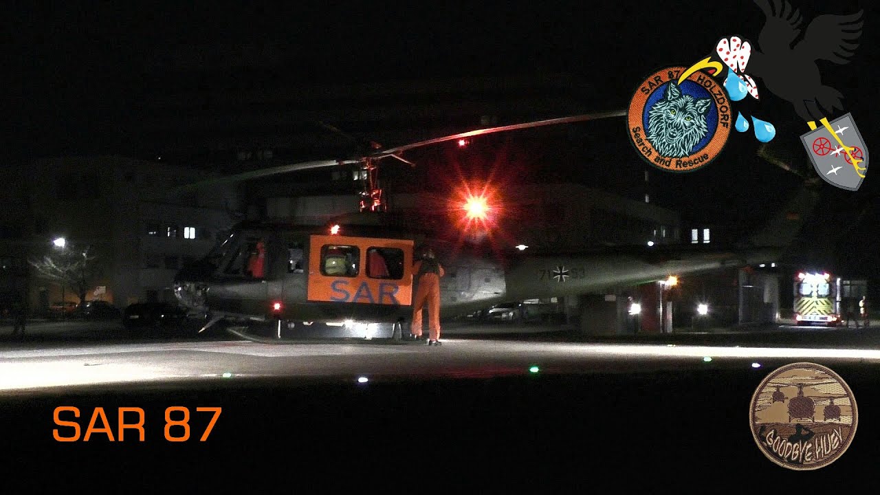[HD] [Selten]  Bell Uh 1D Huey , SAR 87 Nachtstart am Klinikum Neubrandenburg