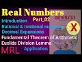 Learning Real Numbers. Euclid's Division Lemma and Algorithm. Application of Lemma and Algorithm.