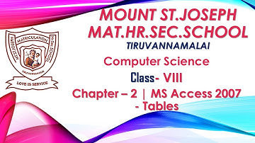 8th Std | Computer Science | Chapter - 2 | MS Access 2007 - Tables