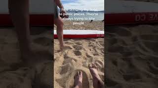 Person Is Trying To Bite People On The Beach With His Toes