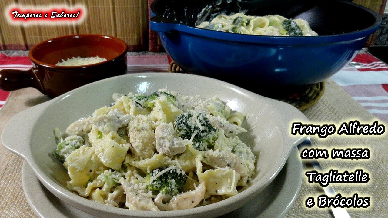 FRANGO ALFREDO COM MASSA TAGLIATELLE E BRÓCOLOS fácil, rápido e divinal