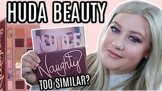 HUDA BEAUTY NAUGHTY NUDE PALETTE: 2 LOOKS   COMPARISON TO NEW NUDES