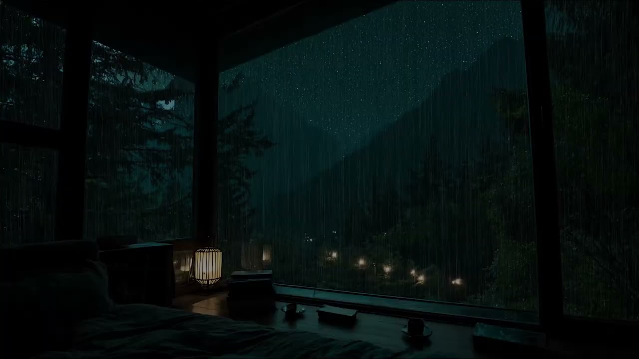 Relaxing Rain Ambience at Night with Distant Thunder and Wind for Calm, Study, and Sleep