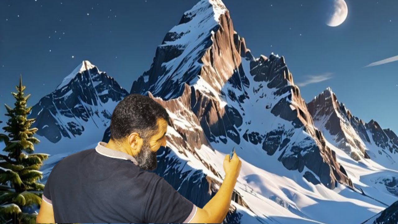افضل فكرة لرسم الجبال بالطريقة احترافية بالوان الاكريليك والفرشاة