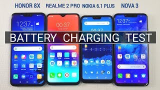 Honor 8X vs Realme 2 Pro vs Nokia 6.1 Plus vs Huawei Nova 3 Battery Charging Test | TechTag