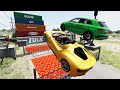 Cars vs 100 mega container jump 4  speed car crash  beamng drive