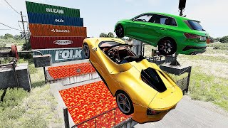 Cars Vs 100 Mega Container Jump #4 - Speed Car Crash - BeamNG Drive