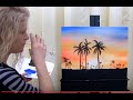 How to Paint a Hawaiian Sunset and Palm Trees | Paint and Sip at Home | Step by Step tutorial