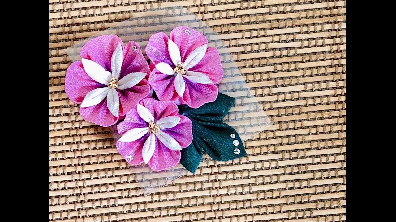 100均材料 つまみ細工 アサガオのつまみ細工 Kanzashi Flower 浴衣髪飾り作り方 Fabric Flower Tutorial Youtube