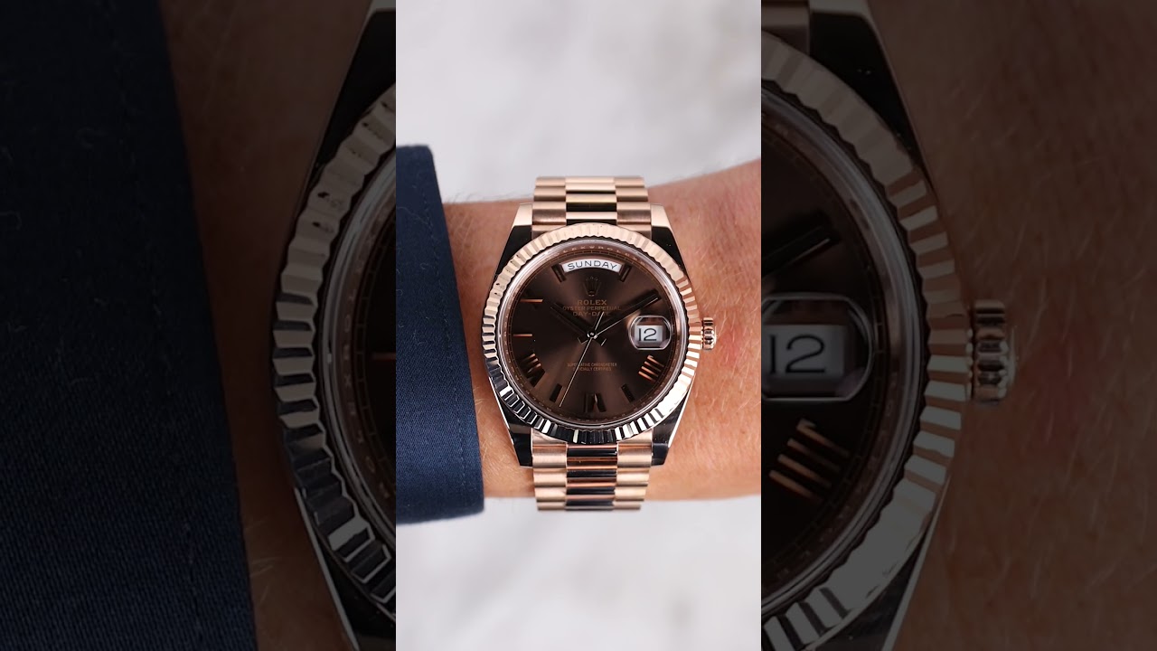 The Everose Rolex Day-Date 40 shines from every angle. 