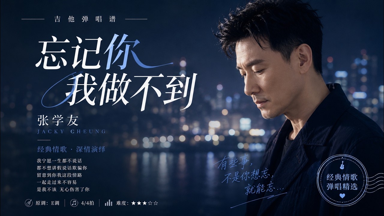 张学友《忘记你我做不到》吉他弹唱谱｜经典深情粤语情歌｜完整六线谱