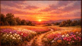 Romantic Flower Field at Sunset 🌅 4K Samsung Frame TV Art | Golden Wildflower Oil Painting Wall Art