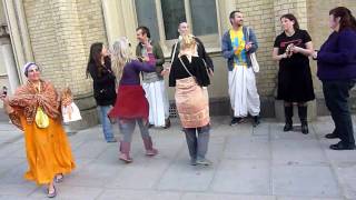 Brighton - Krishnas outside Boy George concert singing Bow Down Mister