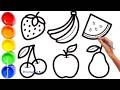 Drawing Fruits for Kids 🍏🍌🍒🍉🍐🍓 | Fun and Easy Step-by-Step Tutorial with Drawing Ideas