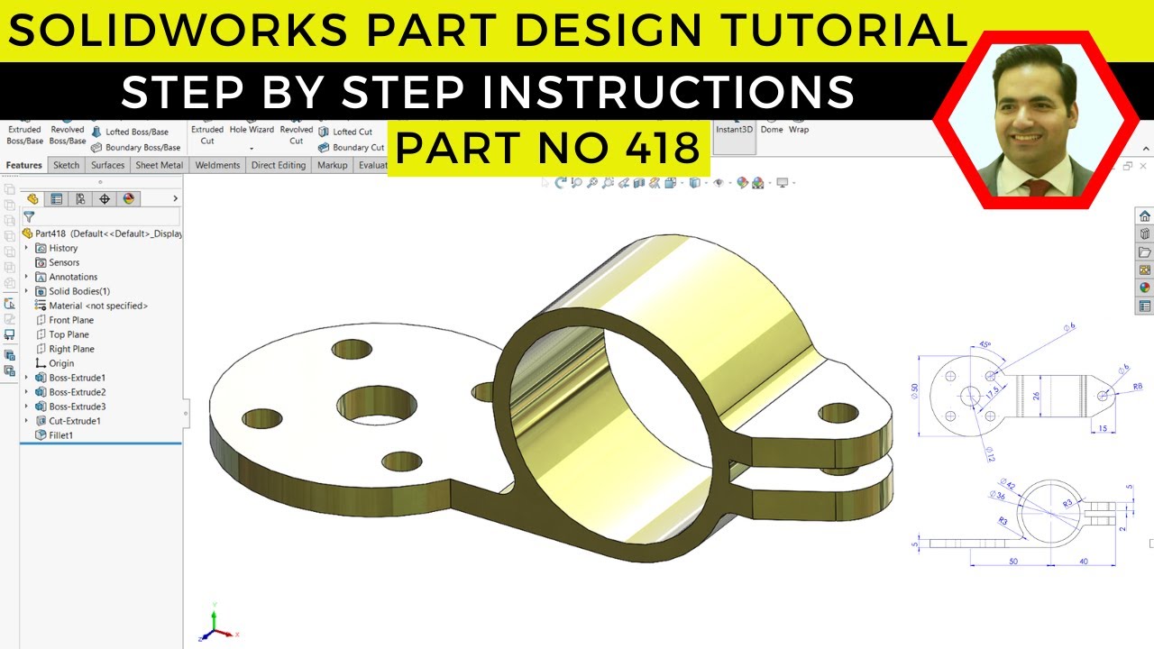 SolidWorks Tutorial | How to Model a Mounting Bracket with Fillets ...