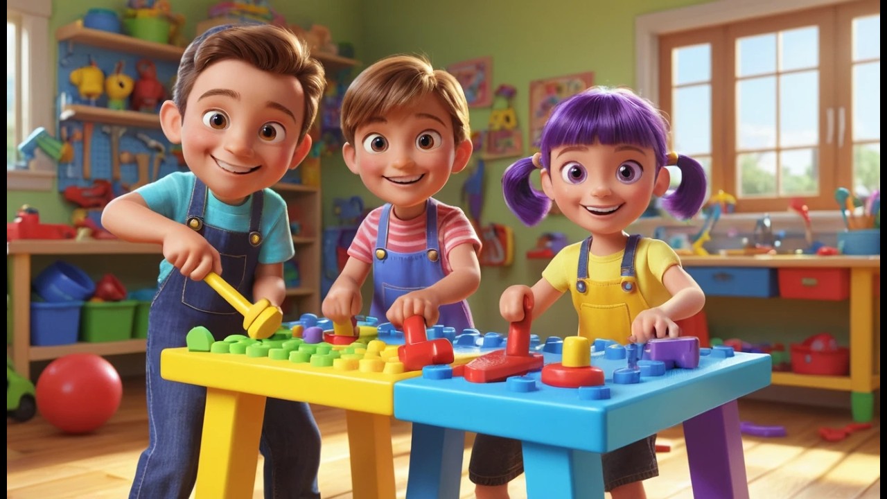 Fünf kleine Spielzeughämmer Klopf Klopf | Handwerkerlied & Zählabenteuer