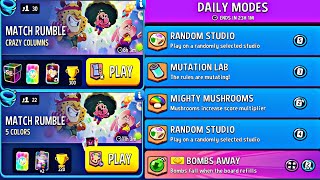 Crazy columns rumble match + 5 colors rumble + Daily modes + mighty mushrooms + mutation lab