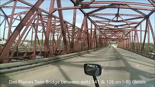 Des Plaines River Bridges Joliet, Illinois on I-80 W   (wide angle).     2015-07-15