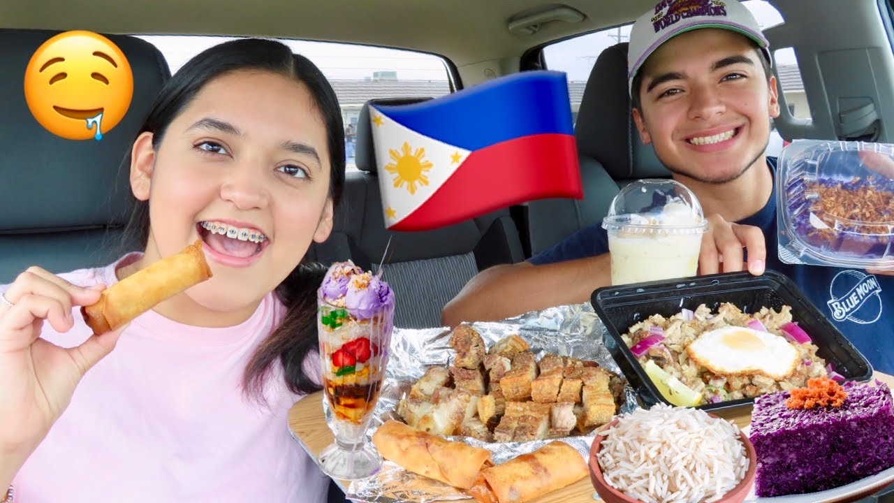 FILIPINO FOOD Mukbang!! | Pork Sisig, Lechon Kawali, Ube Biko