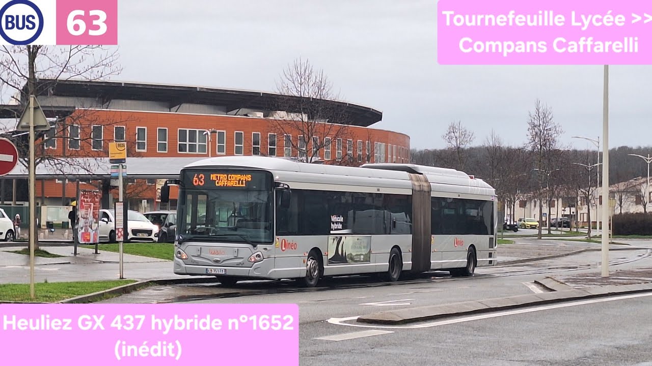 Tisséo — Ligne 63 de Tournefeuille Lycée à Compans Caf. — Heuliez GX 437 hybride n°1652 (inédit)