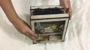 Vintage  ACCORDION TAG BOX  8x8 inches (with shadow box)