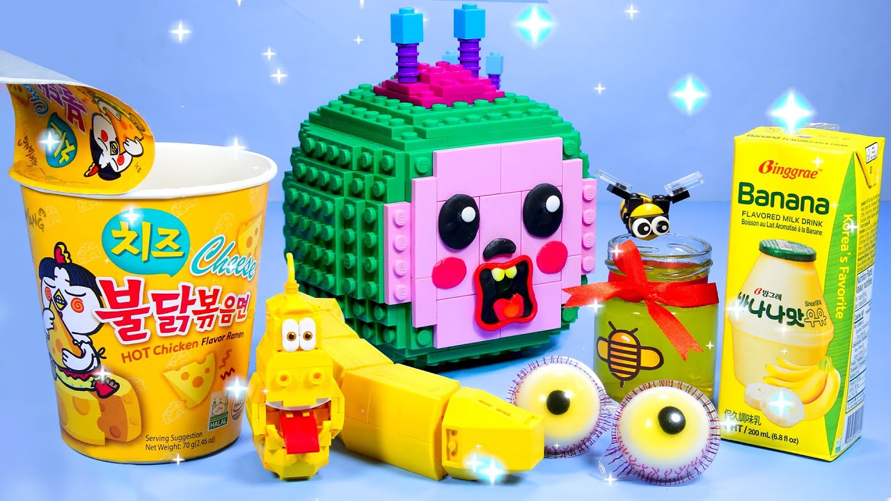 LEGO Yellow Food Challenge & Fast Food IRL With Cocomelon - Mukbang Food ASMR Stop Motion