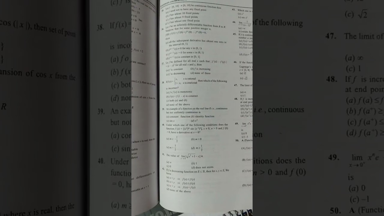 MSC entrance exam important questions/continuity and derivatives 